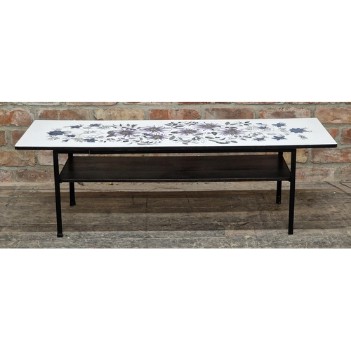 1239 - Manner of John Piper (1903-1992) - Vintage coffee table with formica top and floral decoration, rais... 