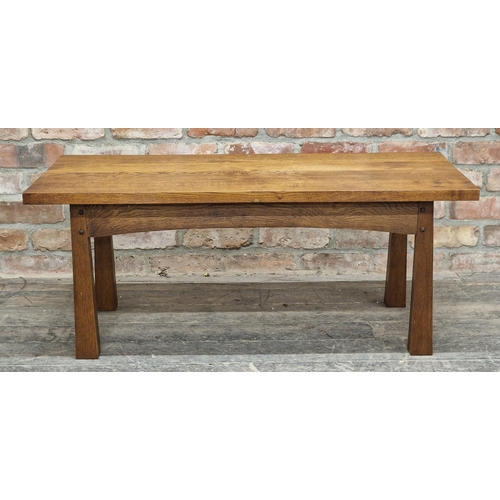 1278 - Arts and Crafts low oak coffee table with exposed joints, H 44cm x W 110cm x D 52cm