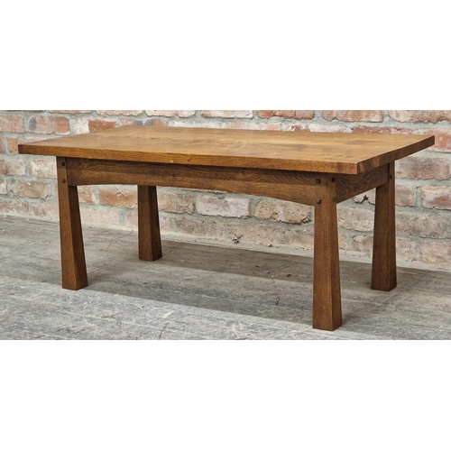 1278 - Arts and Crafts low oak coffee table with exposed joints, H 44cm x W 110cm x D 52cm