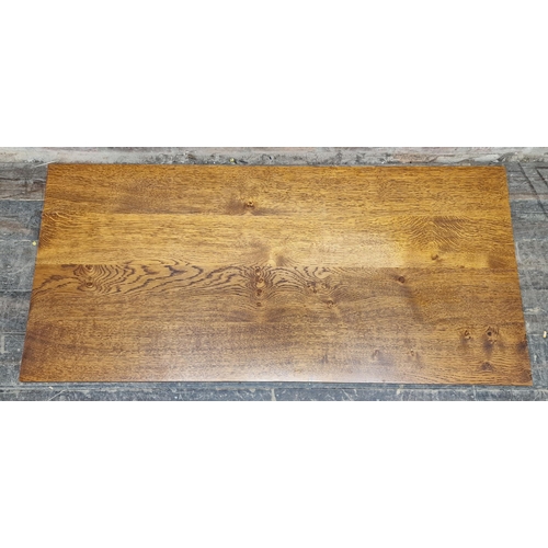 1278 - Arts and Crafts low oak coffee table with exposed joints, H 44cm x W 110cm x D 52cm