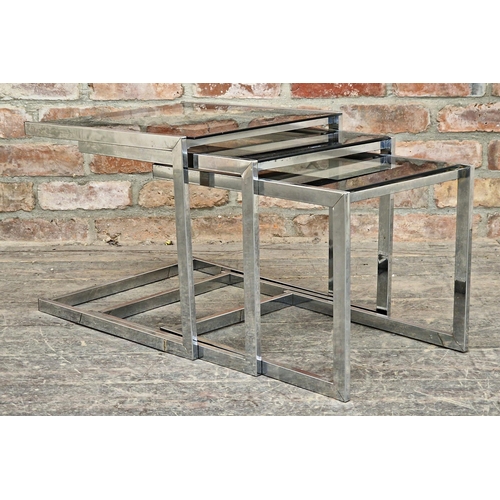 1280 - Contemporary chrome and smoked glass nest of tables, H 39cm x W 46cm x D 43cm