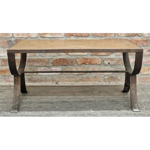 1282 - Vintage Brutalist style coffee table with wrought iron base, H 45cm x W 92cm x D 62cm