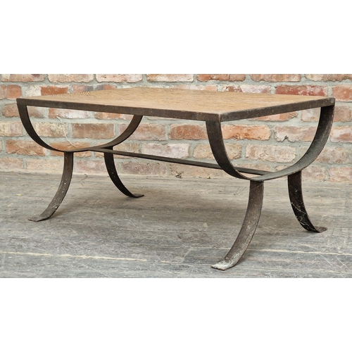 1282 - Vintage Brutalist style coffee table with wrought iron base, H 45cm x W 92cm x D 62cm