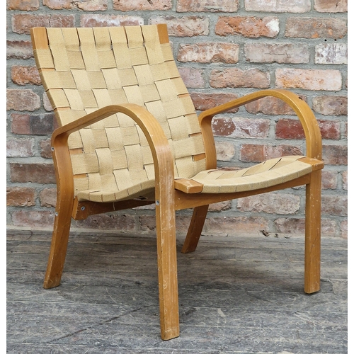 1304 - Tord Bjorklund for Ikea - Bentwood beech 'Sunne' lounge chair with woven seat, H 76cm x W 63cm x D 6... 