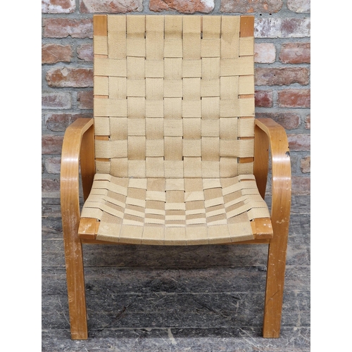 1304 - Tord Bjorklund for Ikea - Bentwood beech 'Sunne' lounge chair with woven seat, H 76cm x W 63cm x D 6... 