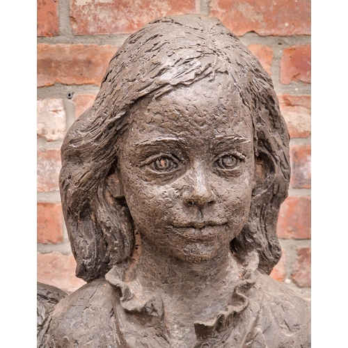 1388 - Marion Smith - Composite bronzed effect sculpture of a young girl, H 130cm x W 49cm x D 40cm