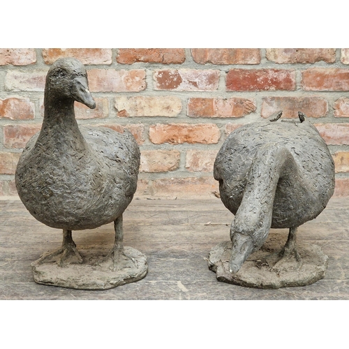 1389 - Marion Smith - Pair of Composite bronzed effect sculptures of geese, H 53cm (largest) (2)