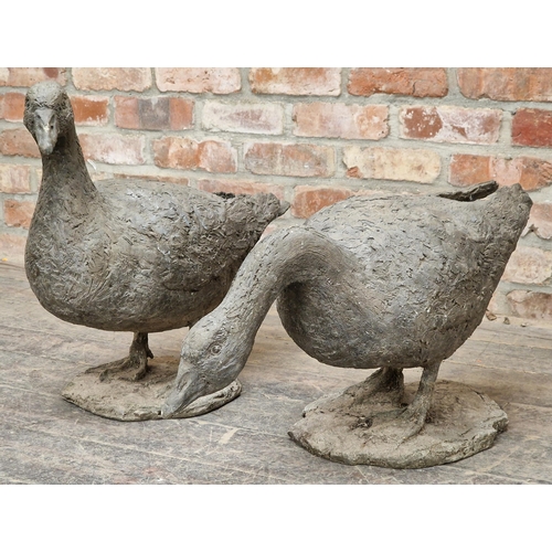 1389 - Marion Smith - Pair of Composite bronzed effect sculptures of geese, H 53cm (largest) (2)