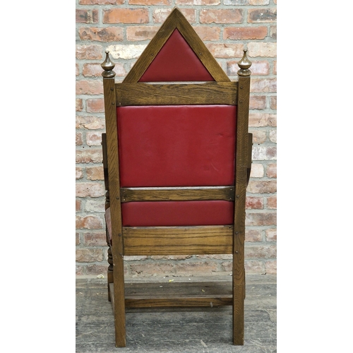 1312 - Elizabeth II Silver Jubilee 1977 solid oak throne chair with studded leather seat and back, seat num... 