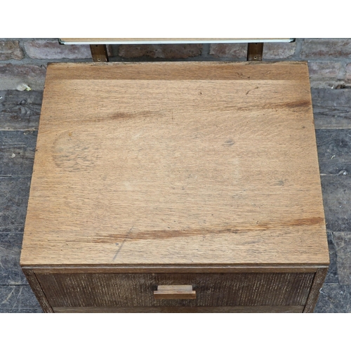 1313 - Heals of London - Vintage limed oak dressing chest with part bevelled glass and two drawers, H 153cm... 