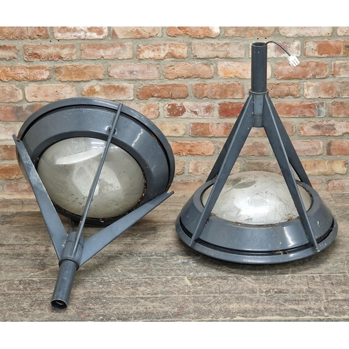 1143 - Pair of vintage industrial pendant lights, H 84cm x W 66cm (2)