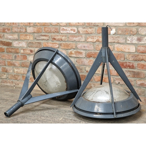 1143 - Pair of vintage industrial pendant lights, H 84cm x W 66cm (2)