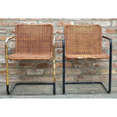 1335 - Pair of vintage wicker cantilever chairs, H 75cm (2)