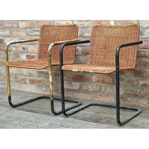 1335 - Pair of vintage wicker cantilever chairs, H 75cm (2)