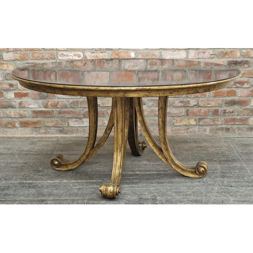 1338 - Christopher Guy - Contemporary 'Robuchon' circular gilt wood dining table with scrolled legs, H 79cm... 