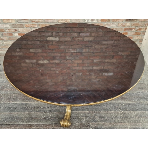 1338 - Christopher Guy - Contemporary 'Robuchon' circular gilt wood dining table with scrolled legs, H 79cm... 