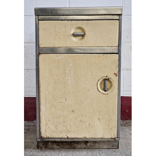 1345 - Vintage Industrial - mid-century industrial aluminium side cabinet with single drawer and cupboard, ... 