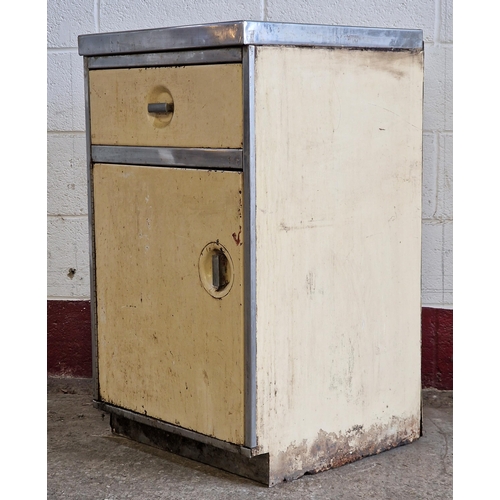 1345 - Vintage Industrial - mid-century industrial aluminium side cabinet with single drawer and cupboard, ... 