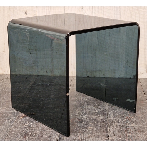 1349 - 20th century smoked glass side table, H 35cm x W 35cm x D 35cm