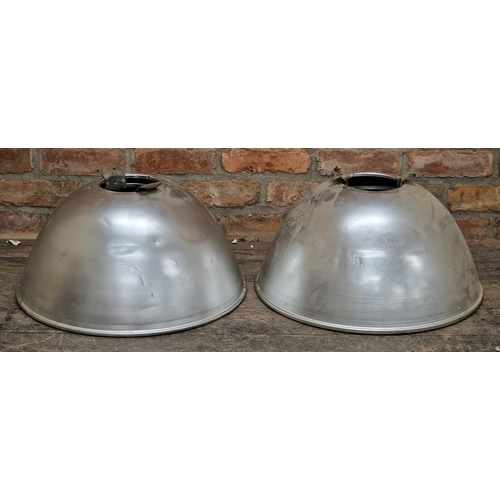 1149 - Large pair of industrial pendant light shades with glass interior, 28cm H x 54cm D.