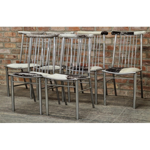 1351 - Italian chrome dining chairs with animal hide seats (6)