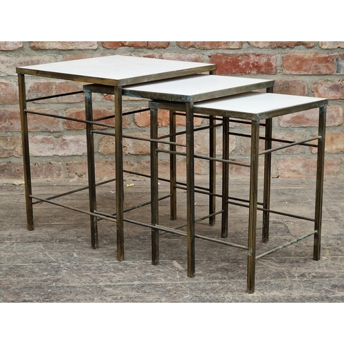 1357 - Hollywood regency / chic nest of three tables, in the manner of Maison Jansen, H 46cm x W 38cm