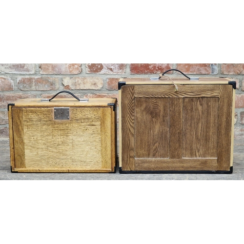 1617 - Two vintage wooden engineers tool/specimen chests, with original keys, largest 46cm x 38cm x 23cm