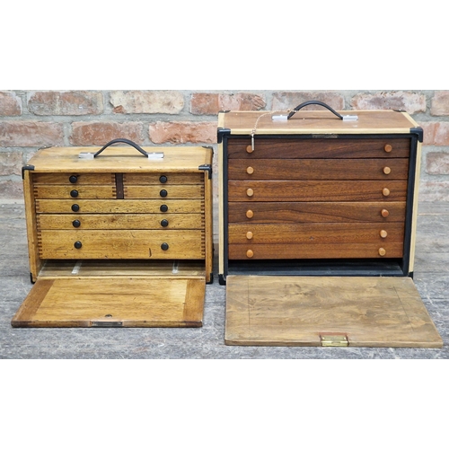 1617 - Two vintage wooden engineers tool/specimen chests, with original keys, largest 46cm x 38cm x 23cm