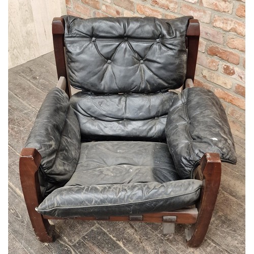 1356 - Luciano Frigerio 1970's Samurai black leather armchair, H 78cm x W 78cm