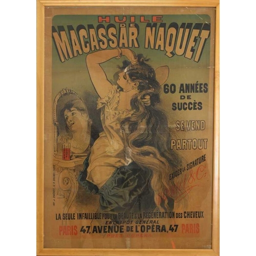 606 - Hulle De Macassar Naquet “hair oil” litho poster circa 1880, Fine French Art nouveau advertising pos... 