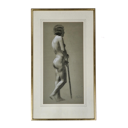 1531 - Lawrence Preston (1883-1960) - Nude portrait, signed, charcoal, 53 x 26.5cm, framed