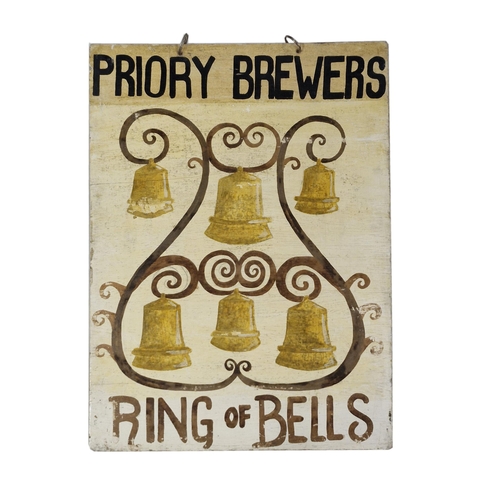 1536 - Four Folk Art hand painted pub signs for Priory Brewers - Ring of Bells, Rose and Crown, The Old Bul... 