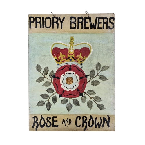 1536 - Four Folk Art hand painted pub signs for Priory Brewers - Ring of Bells, Rose and Crown, The Old Bul... 