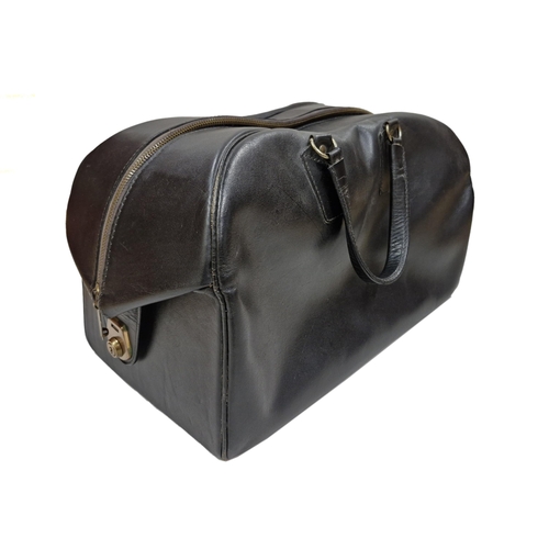 115 - Two Asprey Of London black leather Gladstone travel bags, largest 50cm x 30cm x 30cm