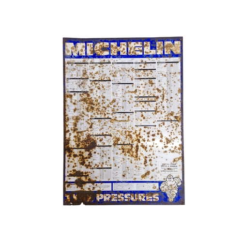 1036 - Advertising - vintage Michelin tyre pressure tin sign, 86cm x 62cm