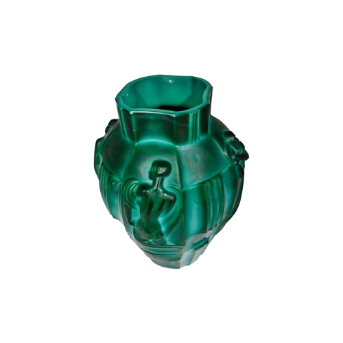 1611 - Curt Schlevogt and Heinrich Hoffman - Art Deco malachite glass vase, pressed with stylish figures, 2... 