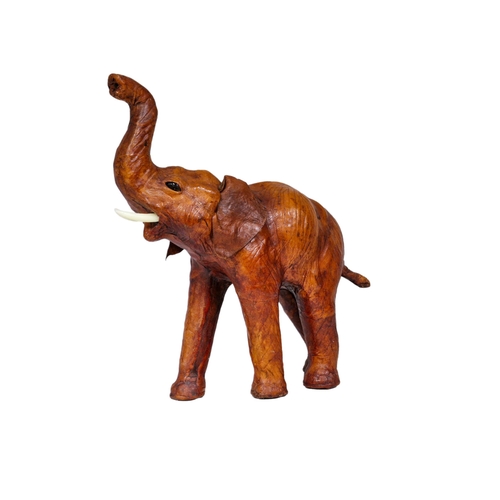 1616 - Brown leather wrapped elephant, in the style of Liberty, H 35cm