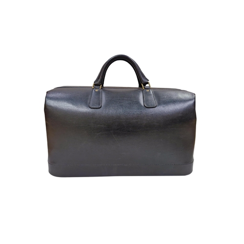 115 - Two Asprey Of London black leather Gladstone travel bags, largest 50cm x 30cm x 30cm