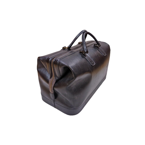 115 - Two Asprey Of London black leather Gladstone travel bags, largest 50cm x 30cm x 30cm