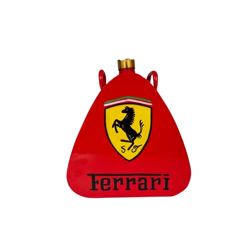 1044 - Reproduction hand painted Ferrari oil can with brass cap, H 35cm