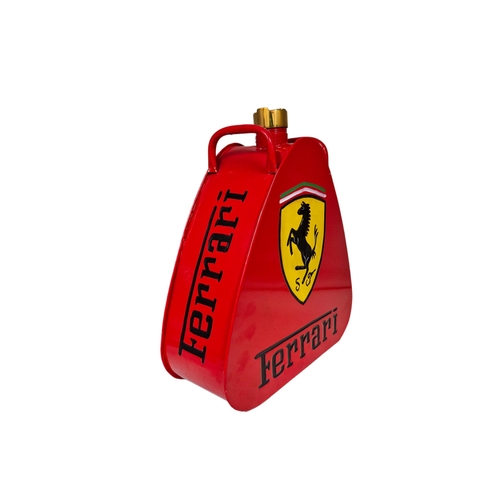 1044 - Reproduction hand painted Ferrari oil can with brass cap, H 35cm