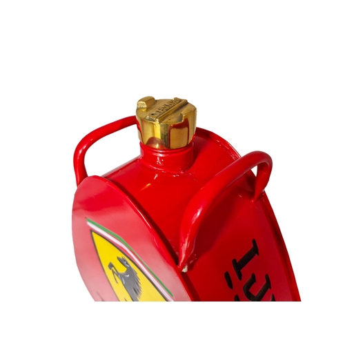 1044 - Reproduction hand painted Ferrari oil can with brass cap, H 35cm