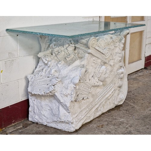 1348 - Good Italian Neoclassical style plaster resin bar with frosted glass top, back fitted shelves, Itali... 