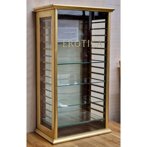 1207 - Contemporary glass and gilded display cabinet inscribed 'EROTICA' in gilt lettering, H 68cm x W 37.5... 