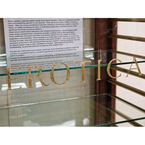 1207 - Contemporary glass and gilded display cabinet inscribed 'EROTICA' in gilt lettering, H 68cm x W 37.5... 