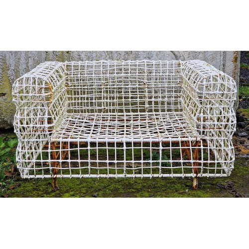 1361 - Kenneth Kobonpue - Yin & Yang pair of armchairs for exterior use, woven wirework frames, H 63cm x W ... 