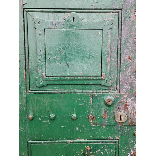 444 - Prison cell door believed to be from Dartmoor, with eye hole and hatch door, H 202cm x W 70cm