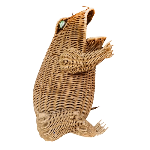 1165 - Mid-Century wicker frog design paper waste basket by Oliver Cajun having a marble eye finish, H 45cm