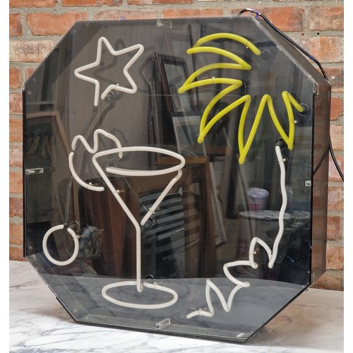 1030 - Vintage 1970's cocktail and palm tree neon sign, working, 77xm x 77cm x 16cm