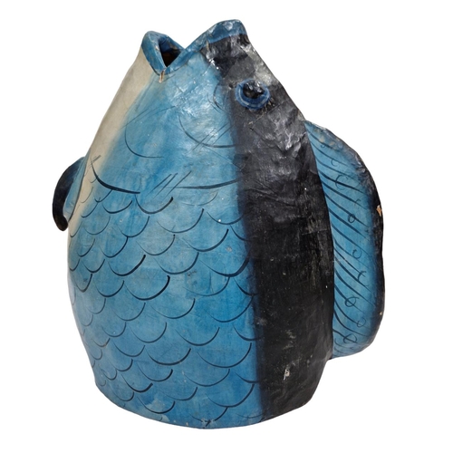 1628 - Vintage painted papier mache bin in the form of a carp, H 38cm